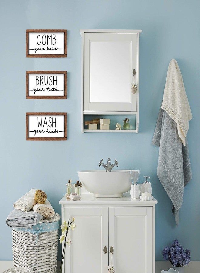 LIBWYS Bathroom Sign & Plaque (Set of 3) Wash Your Hands Brush Your Teeth Comb Your Hair Decorative Rustic Wood Farmhouse Bathroom Wall Decor (White) - Image 2